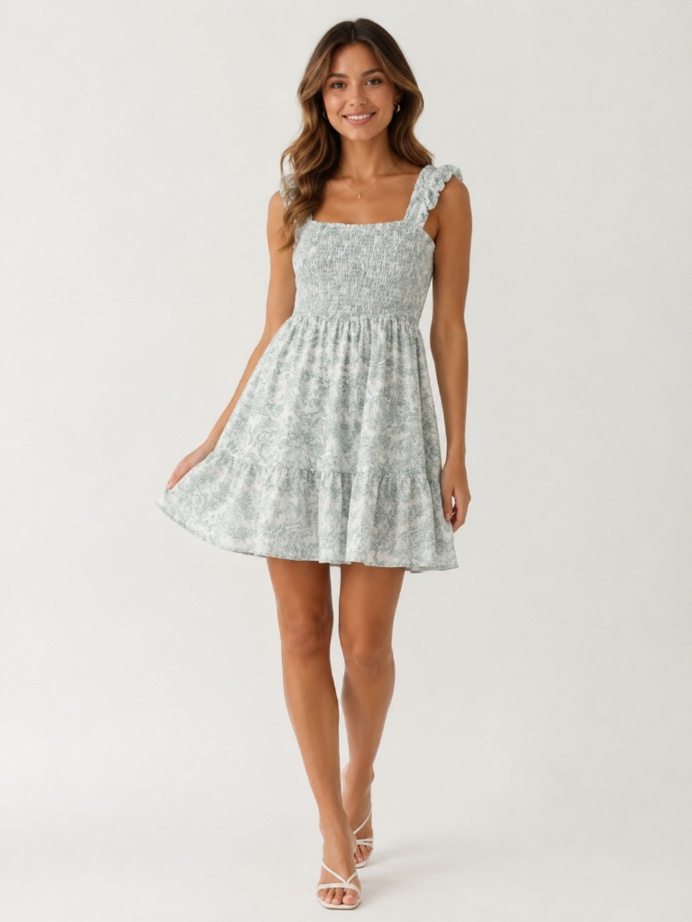 Indulge Smocked Tiered Mini Dress Ruffle Straps Size L